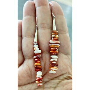 Handmade Genuine Spiny Oyster Dangle Earrings With Silver French Hooks